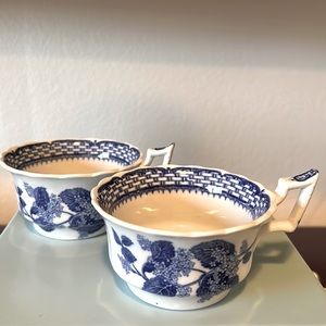 Antique Cauldon England Blue & White Coffee Tea Mugs Ruskin Pattern